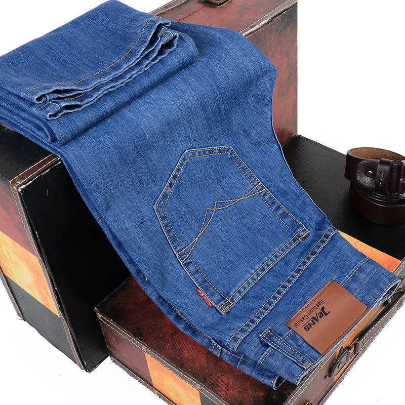 New Men Comfortable Soft Business Fashion Straight Casual Denim Trousers Male Brand Clothing Light Luxury Stretch Slim Fit Pants.