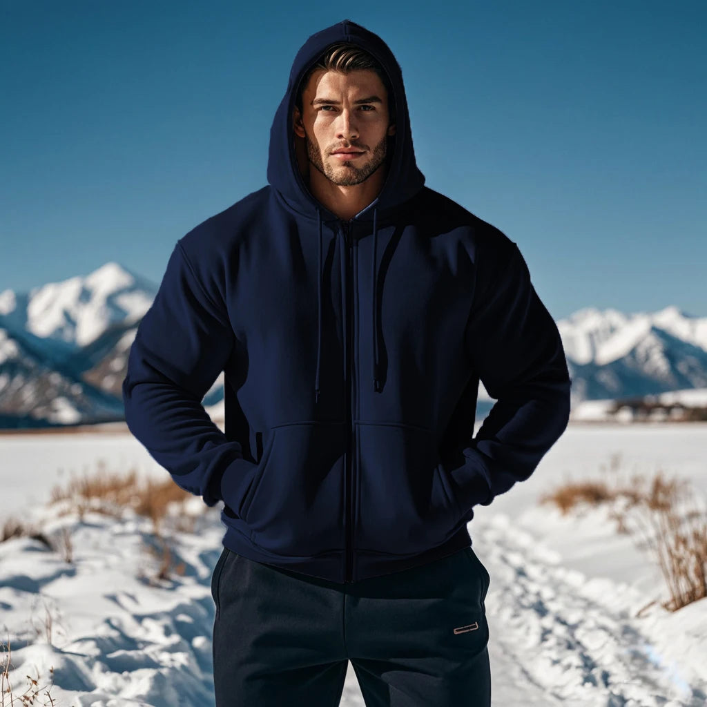 Men's Comfortable Thick Hooded Sweatshirt, Zipper Sports Shirt, Long Sleeved Sweatshirt, Autumn and Winter Season.