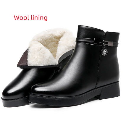 WOIZGIC Women Mother Female Ladies Genuine Leather Ankle Shoes Boots Platform Wool Plush Warm Fur Winter Zipper Plus Size 42 43.