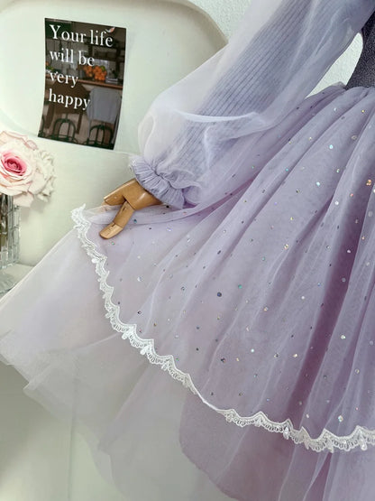 Anime Kuromi Lolita Kleid und Umhang Set Strickpullover Spleißen Mesh Prinzessin Kleid Partykleid Herbst Winter Urlaub Geschenk