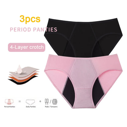 3Pc Heavy Flow Menstrual Panties For Women Period Underwear 4 Layer Absorbency Leakproof Physiological Sanitary Briefs EU Size.
