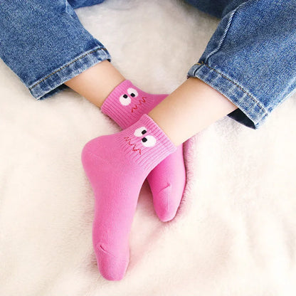 5 Pairs Kids Socks Cute Funny Face Emoticons Pattern Comfortable Breathable Boys Girls Socks.