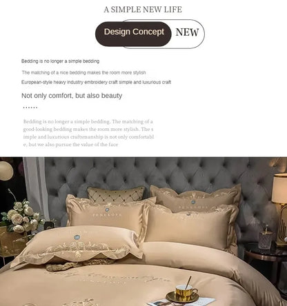 European-Style Bed Sheet Four-Piece Set 100 Cotton High-End Atmospheric Ice Silk Quilt Cover Pure Cotton Bedding.