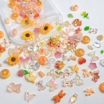 60PCS Creative Fudge Heart Dragonfly Orange Resin Nail Charms Transparent Star Butterfly Flower Mixed Nail Art Decorations DIY.
