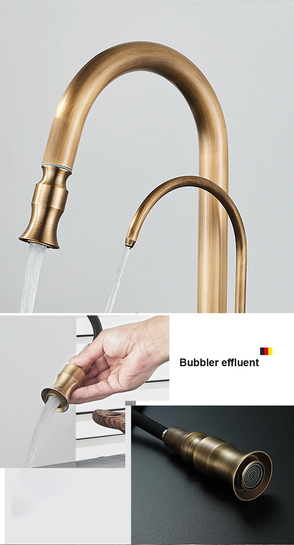 Antique Kitchen Sink Pure Faucet Pull Out Spout Hot Cold Mixer Taps Deck Mount Hot Cold Mixer Taps Purification Kitchen Crane