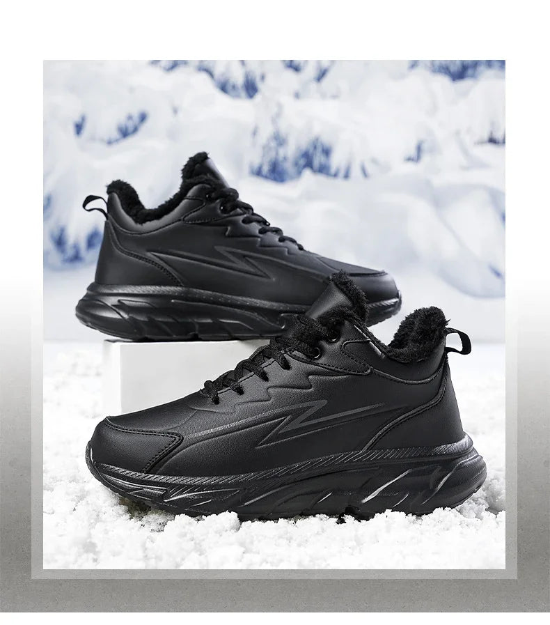 Black Leather Shoes for Men Height Increasing Winter Fashion Sneakers Plus Fur Warm Outdoor Cotton Casual Shoes Men Shoe Size 48.