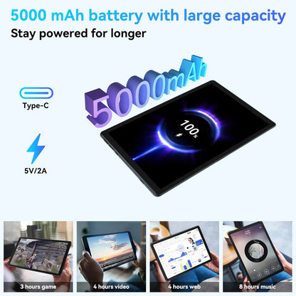 URAO C109 10 Inch Tablet Android 15 Tablet PC 24GB RAM 128GB ROM 1TB Expand Octa-Core Processor Widevine L1 Dual Camera BT WiFi.
