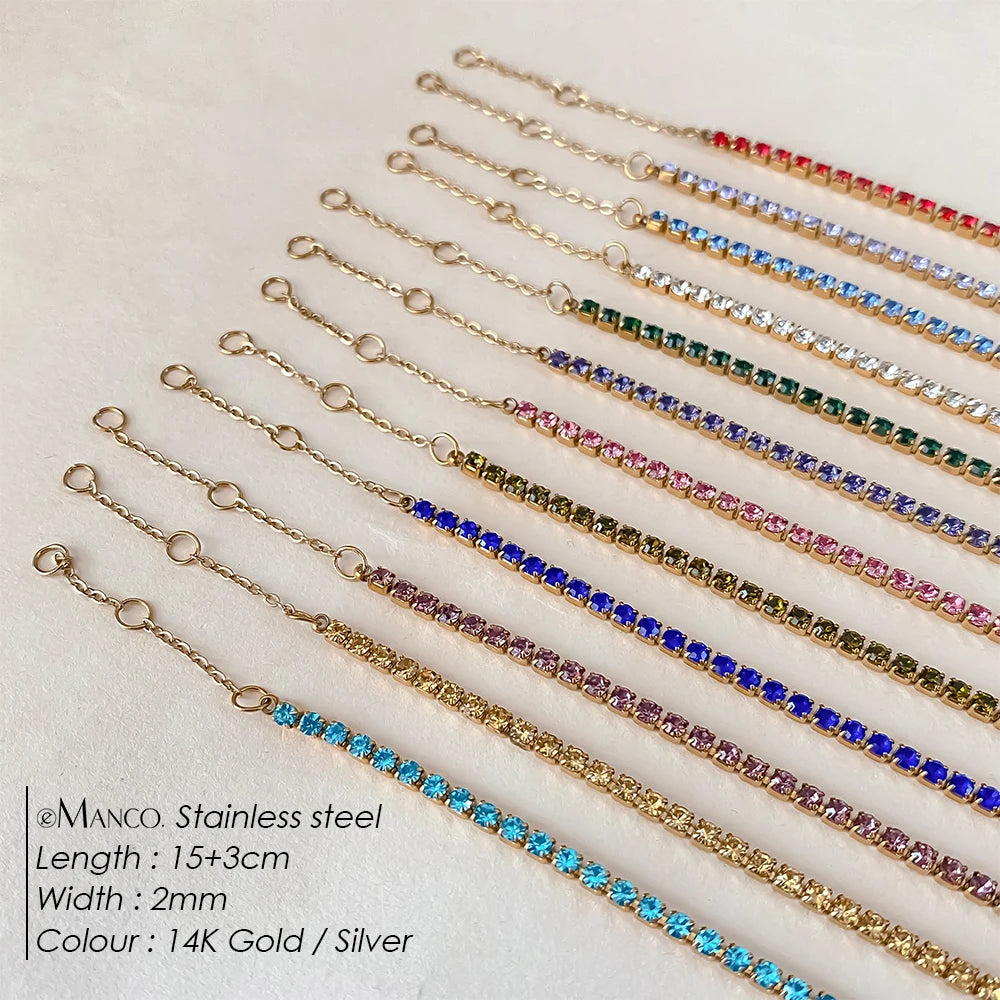 eManco Stainless Steel Gold Plated Sparkling Bracelet High Quality White Zirconia Single Row Simple Accessory For Girls.