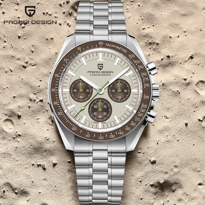 PAGANI DESIGN 2025 New Saturn Men's Watches Top Luxury Quartz Watch Men Light Tan Chronograph AR Sapphire crystal Wristwatch Men.