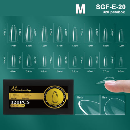 16 Sizes Curved Arch Soft Gel False Nail Tips Full Cover Press on Almond Capsules French Coffin Artificial Fake Nails Extension