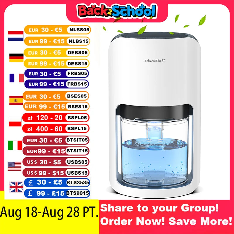 1200ml 42oz Dehumidifier for Bedroom with Automatic Defrosting Colorful Lights, 480 Sq ft  Bedroom Wardrobe Closet Trailer RV.