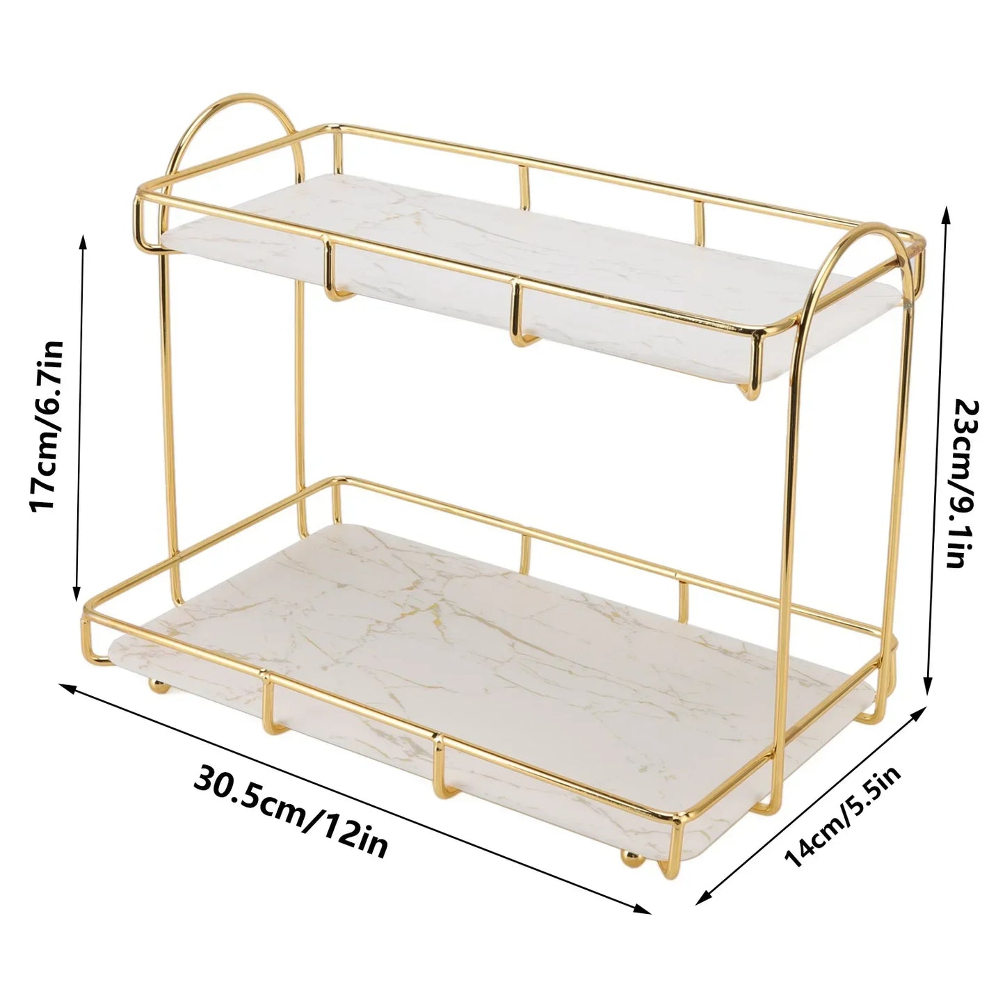 Badezimmerregal, goldfarben, weiß, 2-stufig, für Shampoo, Aufbewahrungsregal, rutschfest, für Make-up, Dusche, Eckregale, Badezimmer-Organizer, Zubehör