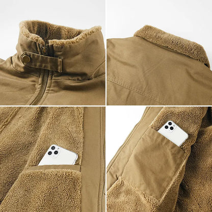 Winter Tactical Jacket Outdoor Men Fleece Sports Running Warm Coat Solid Color Stand Collar Breathable Comfortable Pilot Jacket.