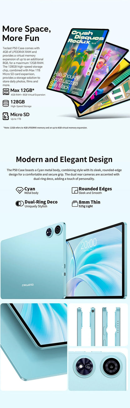 【New】Android 14 Teclast P50 Case Tablet 11" 90Hz Screen Unisoc T606 Octa-Core 4GB 128GB LPDDR4X Wifi BT5.0 7000mAh Battery.