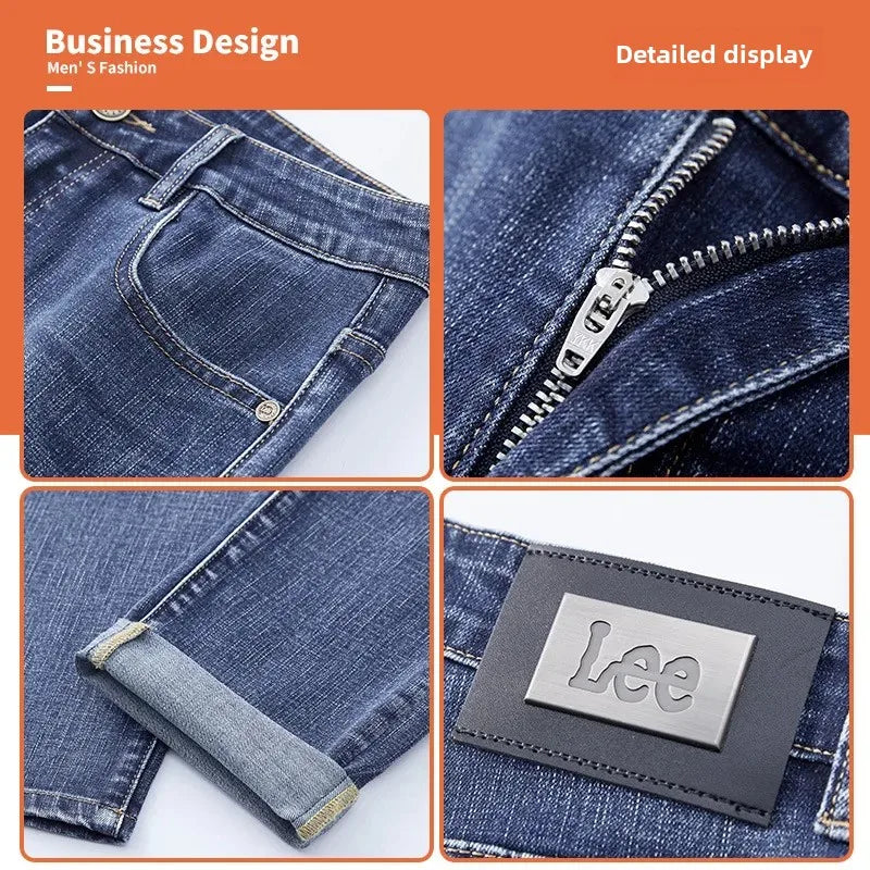 Lee Dex Jeans Men's Autumn/winter New Loose-fit Straight-leg Versatile Mid-age Men's Wear Business Casual Long Pants.