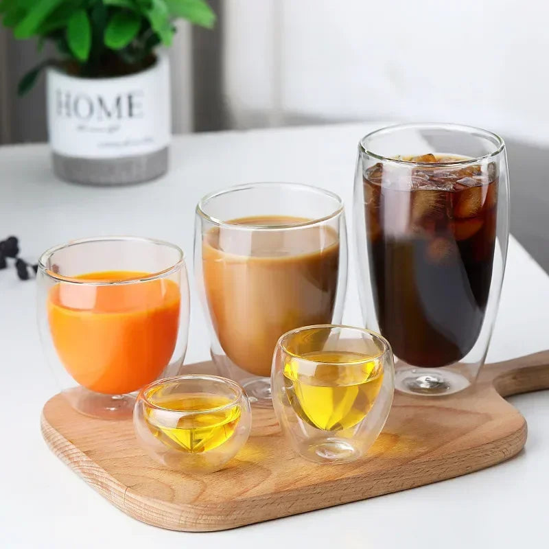 Heat Resistant Double Wall Glass Cup 80-650Ml Beer Milk Coffee Water Cups Transparent Cup Wholesale Glass Drinkware Mug Set Gift.