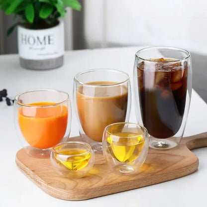 Heat Resistant Double Wall Glass Cup 80-650Ml Beer Milk Coffee Water Cups Transparent Cup Wholesale Glass Drinkware Mug Set Gift.