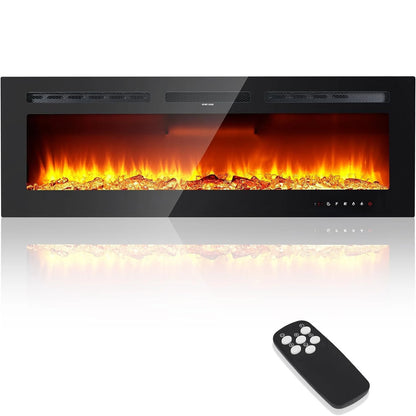 40/50/60inch Wall-Mounted Electric Fireplace, 220V 1500W, Two Levels Of Heating, 3D 12LED Color Modes and Realistic Flame Effect.