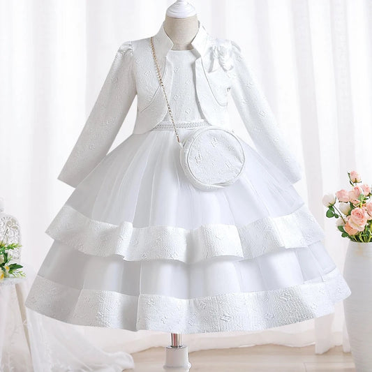 Neues Mädchenkleid, zweiteiliges Set, 3–10 Jahre alt, wunderschönes Weihnachts-Performance-Kleid, Herbst-Party-Abschlussballkleid für Mädchen