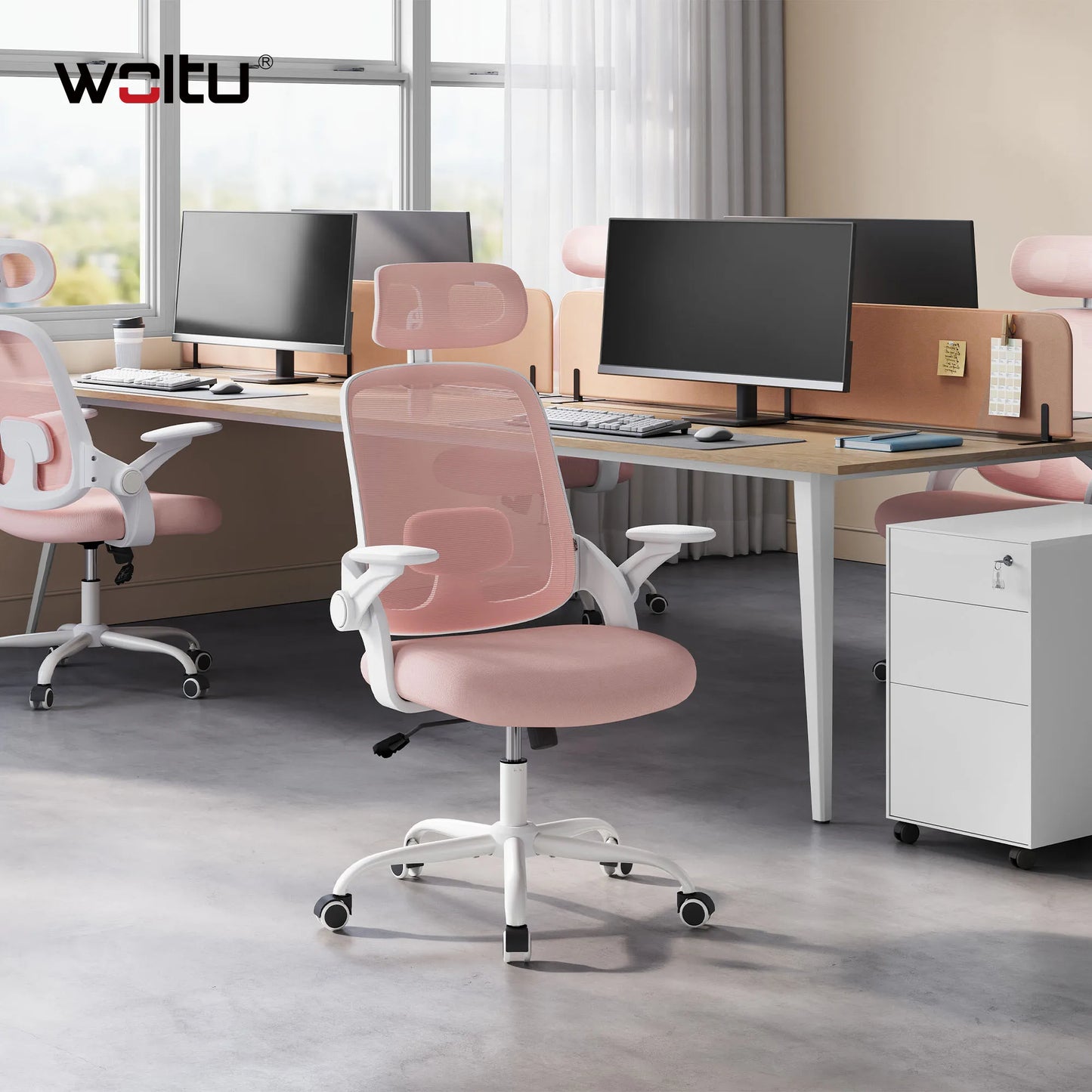 WOLTU Ergonomischer Netz-Bürostuhl, anhebbarer Gaming-Stuhl mit Kopfstütze, verstellbare Lordosenstütze, drehbarer Computerstuhl mit hoher Rückenlehne