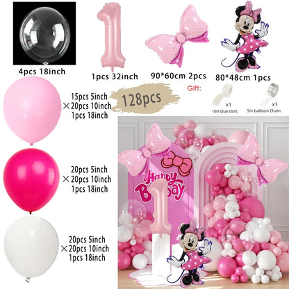 128PCS Minnie Maus Rosa Schleife Aluminium Form Ballon Girlande Bogen Set Mädchen Prinzessin Geburtstag Party Baby Dusche Dekoration Lieferungen