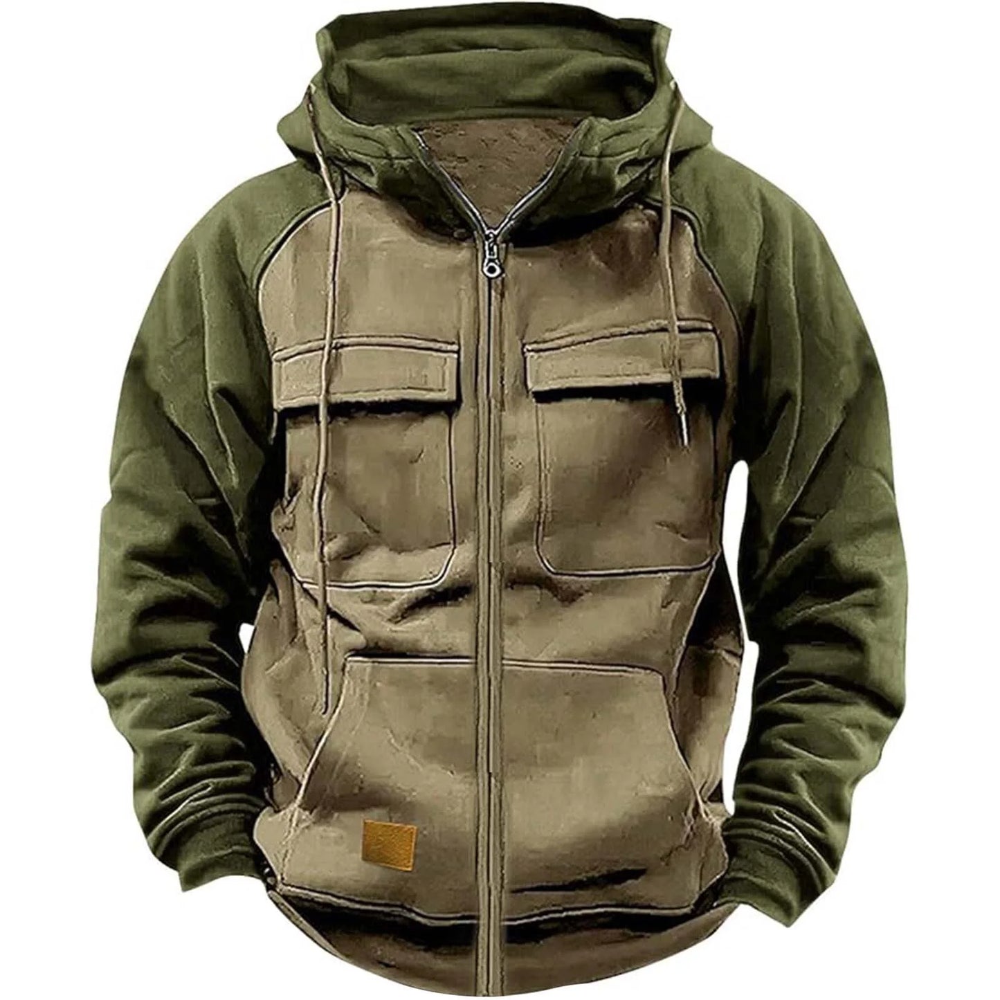 Autumn Winter Hoodies Men Zipper Patchwork Warm Fleece Sweatshirts Multi Pockets Male Fashion Hooded Jacket Thick Outdoor Hoodie.