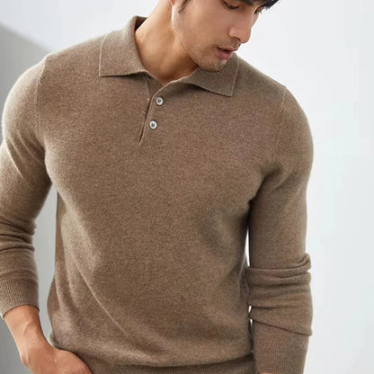 Men's Fashion Cashmere Sweater 100% Merino Wool Pullover Casual Loose POLO Knitted Bottom Shirt Jacket for Autumn Winter.