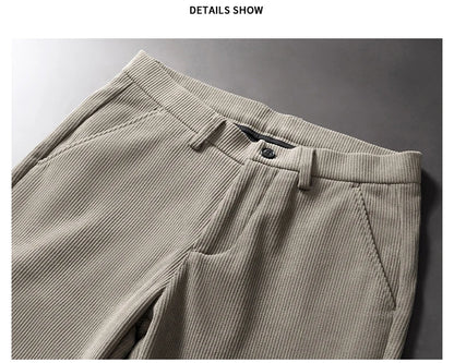 Khaki Black Gray Fleece Men's Corduroy Casual Pants Chenille Thick Stretch Business Trousers Mid-rise Brand Winter Thermal Pants.