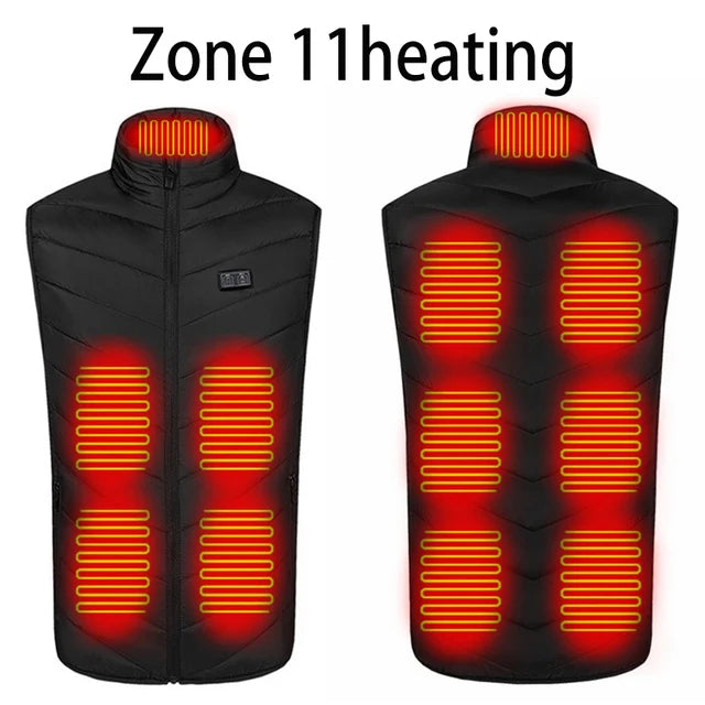 Men USB Infrared 17 Heating Areas Vest Jacket Men Winter Electric Heated Vest Waistcoat For Sports Hiking Oversized 5XL.
