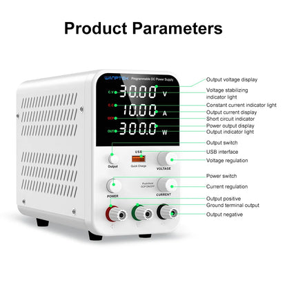 Wanptek Laboratory Power Supply 30V 5A 30V 10A 60V 5A 120V 3A Encoder Adjustment with USB Fast Charging Lab DC Power Supply.