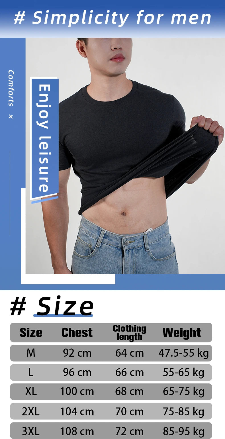 3pcs Mens Plain T-Shirt Casual 100% Cotton Slim Fit Short Sleeve Fitness Top Gym Clothes Soft Male White Black Big Size T Shirt.