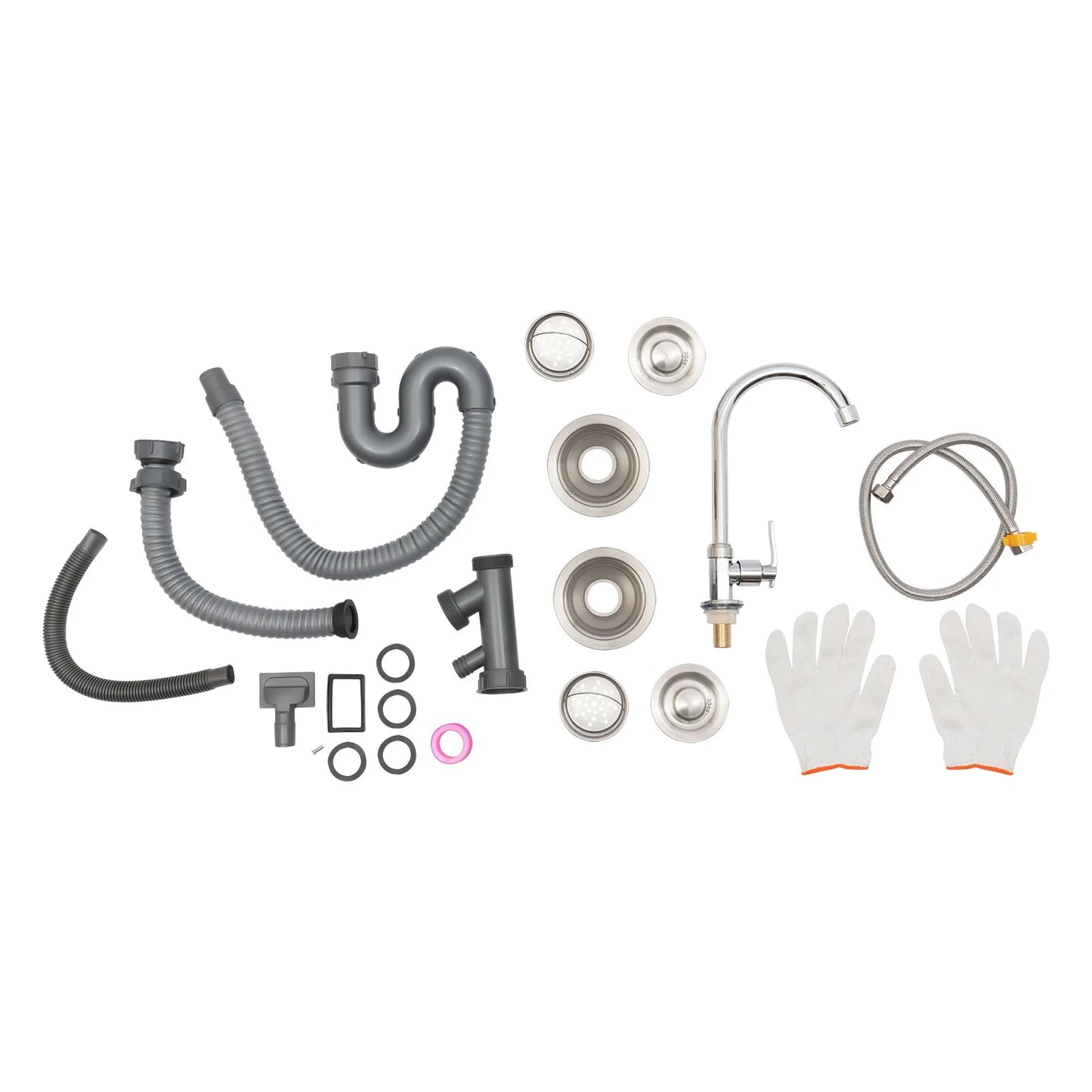 Freistehende Edelstahl Doppels ch üssel gewerbliche Küchen spüle Set mit Wasserhahn Abtropffläche mit/Werkbank & Doppel regale