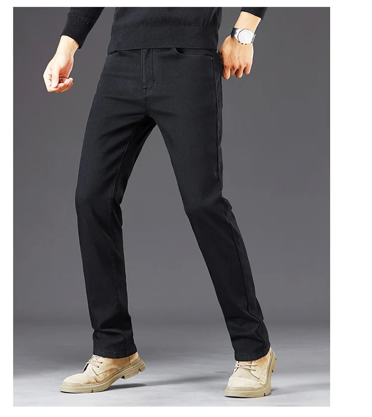 Tall Men Denim Pants Fleece Thick Warm Winter Stretch Jean Male Extra Long Length Leg Trouser 115cm 190cm Black Skinny Thin Slim