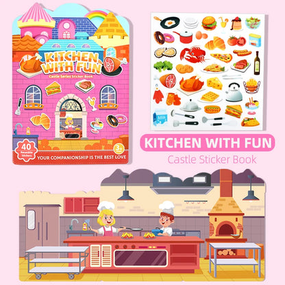 Kids' Reusable Castle Jelly Sticker Book Multi-Theme DIY Creative Jelly Stickers Portable Quiet Busy Book Montessori Sticker Toy