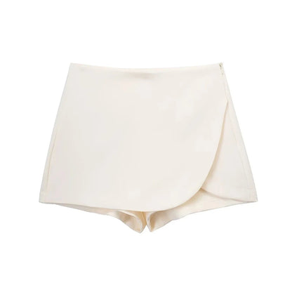 Women Fashion Pareo Style Shorts Skirts Vintage High Waist Side Zipper Female Skort Mujer