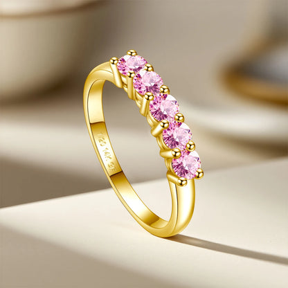 14K Gold Filled Pink Moissanite Rings 5 Stone D VVS1 for Women Man with 1/20th 14 Karat Gold Engagement Wedding Jewelry.