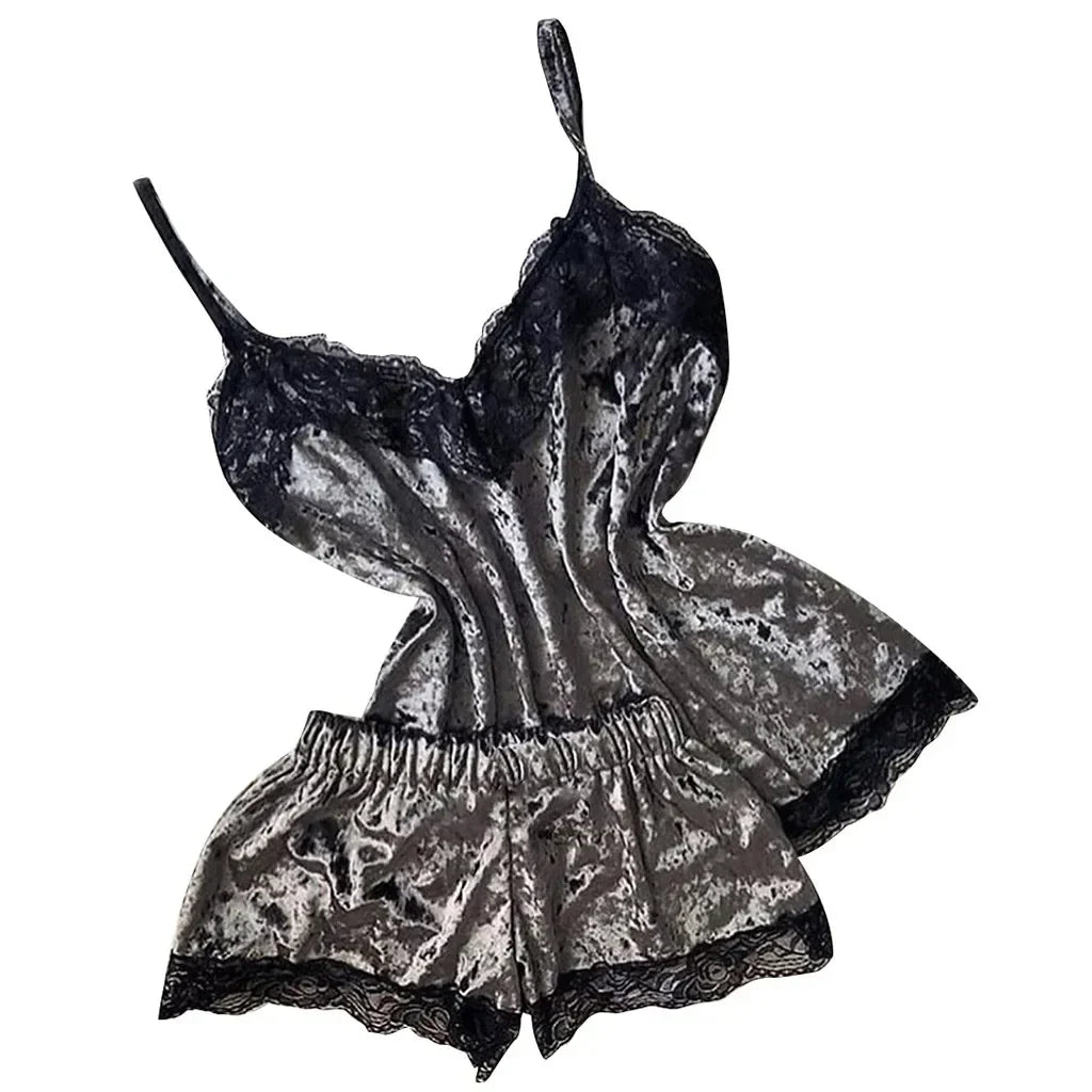 Herbst Winter Samt Pyjama Set frauen Sexy Dessous Nachtwäsche Nachtwäsche Nette Cami Top und Shorts Pijama Sets Loungewear