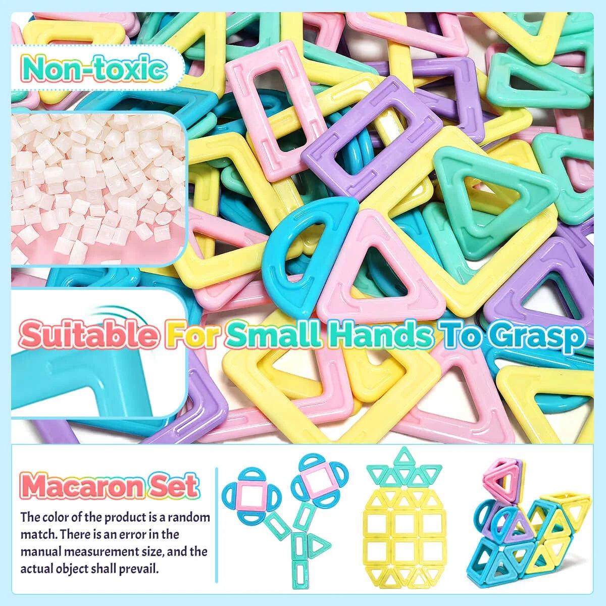 Macaron Magnetic Building Blocks Set ，Durable STEM Educational Construction Toys，Creative Birthday Gift, Assorted Colors.