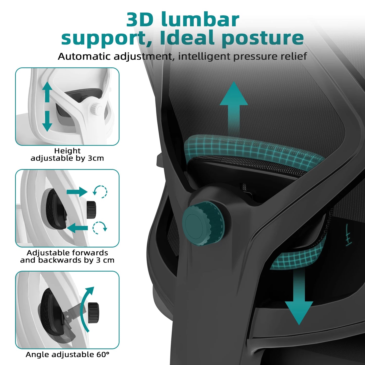 aiibottech Ergonomischer Bürostuhl, Netz-Schreibtischstuhl, verstellbare Lordosenstütze, drehbare neigbare Räder für Home-Office-Gaming