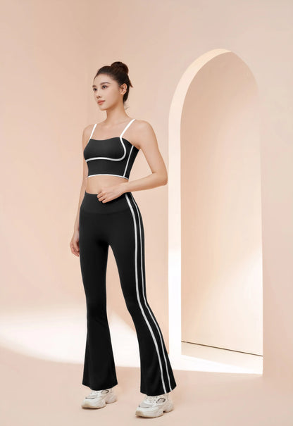 2025 New Striped Fashion Yoga Set Women Gym Clothes Sexy Sports Bra High Waist Yoga Flared Pants Running Hip Lift Fitness Pants