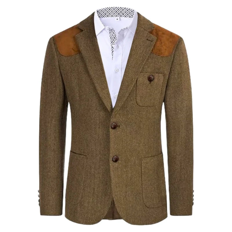 British-style men's suit jacket Houndstooth tweed sports jacket Double-breasted formal jacket    British-Style Men's Suit Jacket.