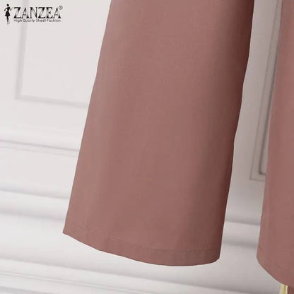 ZANZEA Muslim Women Matching Sets Long Sleeve Solid Color Tops And Loose Pant Suits Elegant Fashion Casual Tracksuit Kaftan 2025.