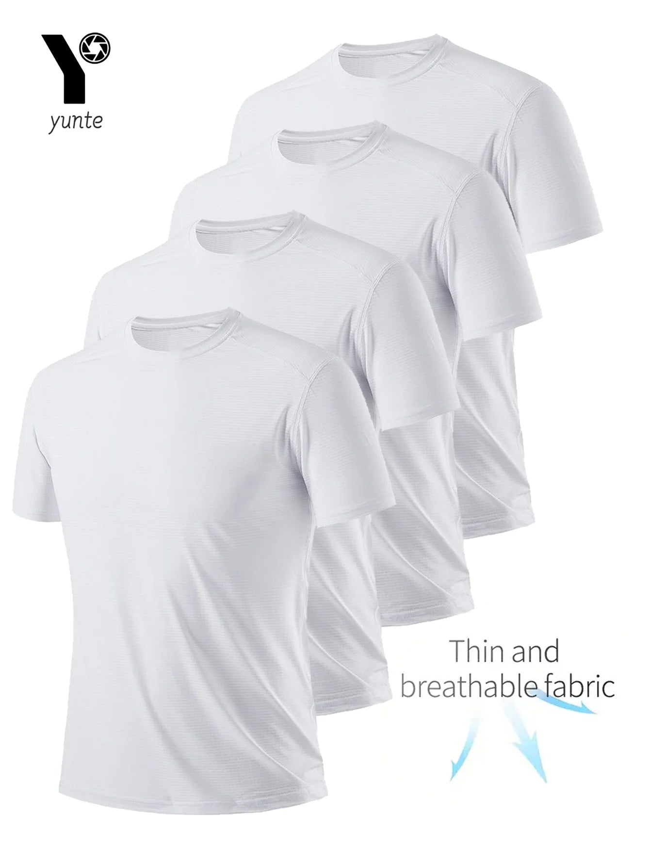 Round Neck T-Shirt 4-Pack White Ultra-Light Men's Quick Drying Breathable Sweat-Absorbent Shirt Suitable for Fitness Gym and Run.