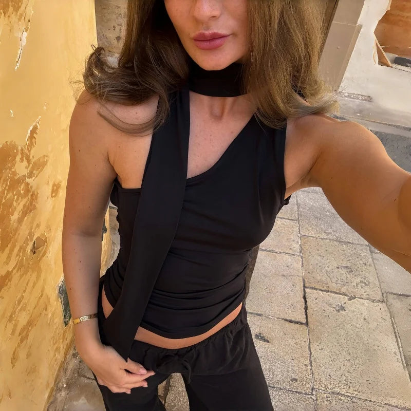 Candyhot Irregular Solid Off Shoulder Tube Top Fashion Trend Sleeveless Backless Tops Autumn New For 2025 High Street Women Vest.