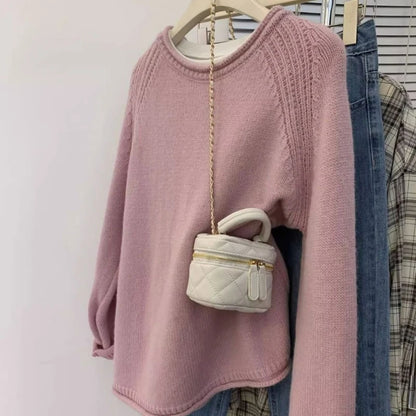 Herbst Winter Neue Mode Rundhals Langarm Solide Pullover frauen Kleidung Koreanische Alle-spiel Süße Einfachheit Stricken Tops.