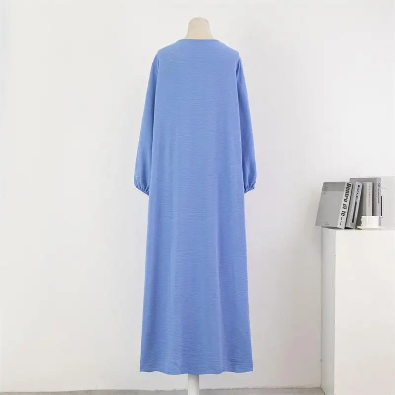 Women Loose Maxi Dresses Muslim Dress Spring Autumn Female Full Sleeve Casual Solid Pockets Robe Long Dresses Mujer Vestidoes.