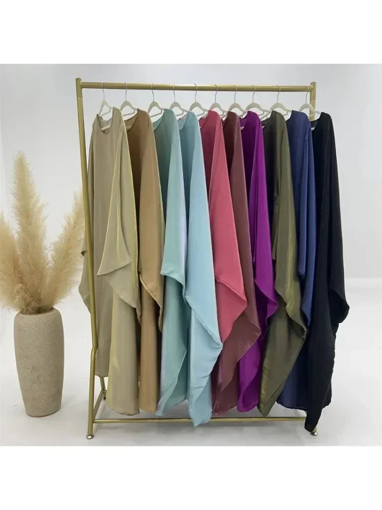 Ramadan Summer Batwing Sleeve Satin Butterfly Abaya Islam Muslim Maxi Dress Kebaya Women Kaftan Robe Musulmane Femme Vestidos.