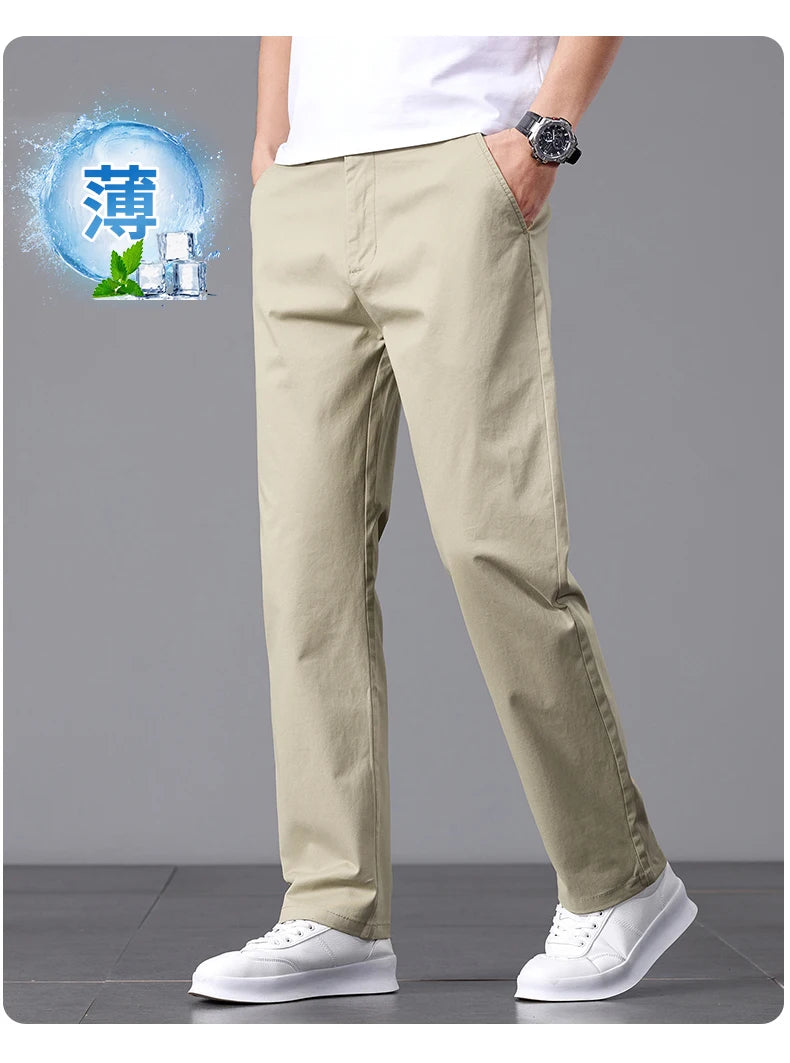 2025 Stretch Men Pants Straight Fit Cotton Golf Trouser Male Spring Summer Formal Dress Office Work Casual Black Navy Blue Khaki.