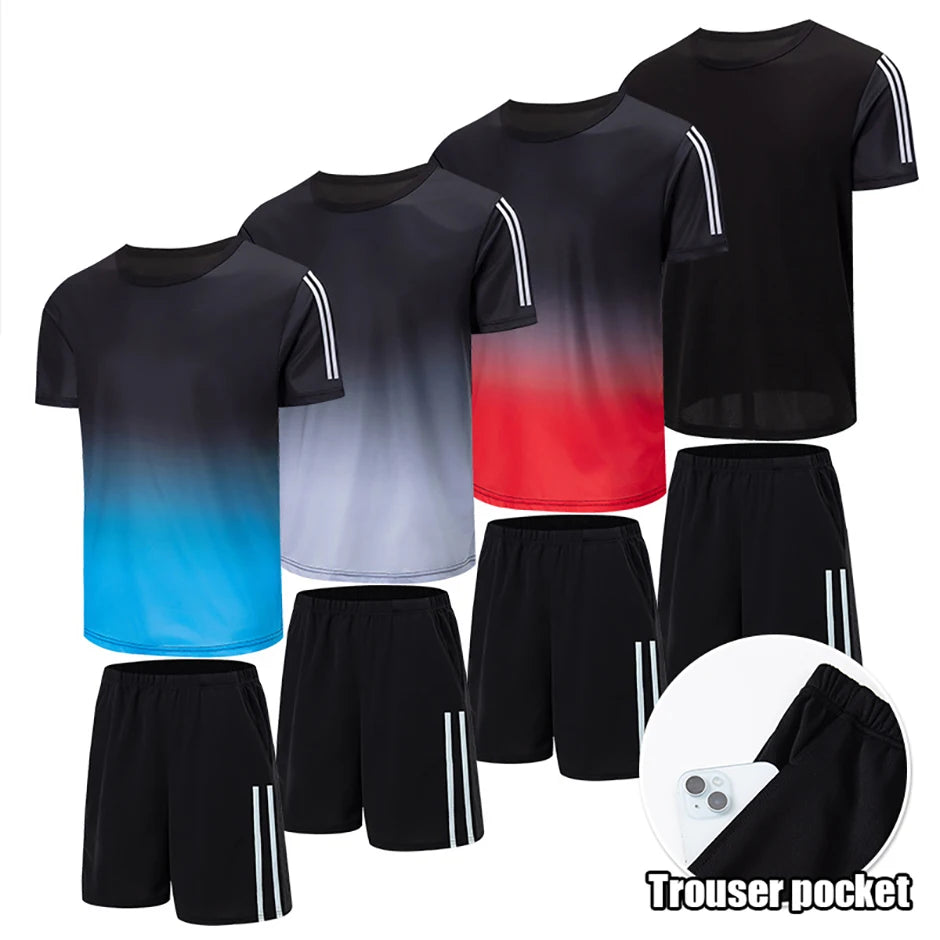 2pcs Summer Men's Quick drying Sports Suit Loose And Comfortable Round Neck Short Sleeved T-shirt Versatile Running Pocket Short.