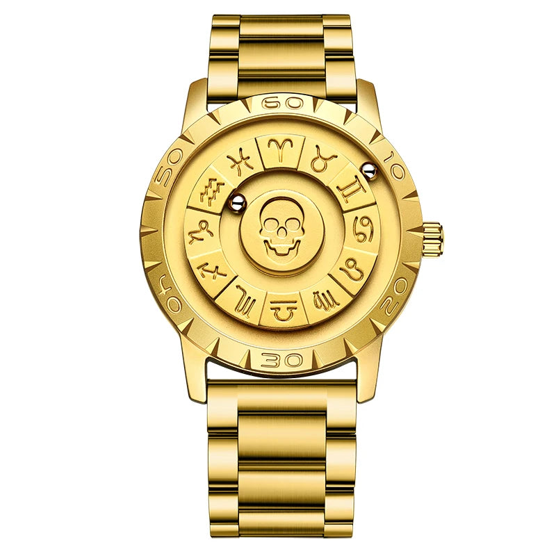 LIGE FOXBOX Unique Design Quartz Man Watch Simple Fashion Leather Belt Casual Sports Magnetic Srolling Beads Skull Men's Watches